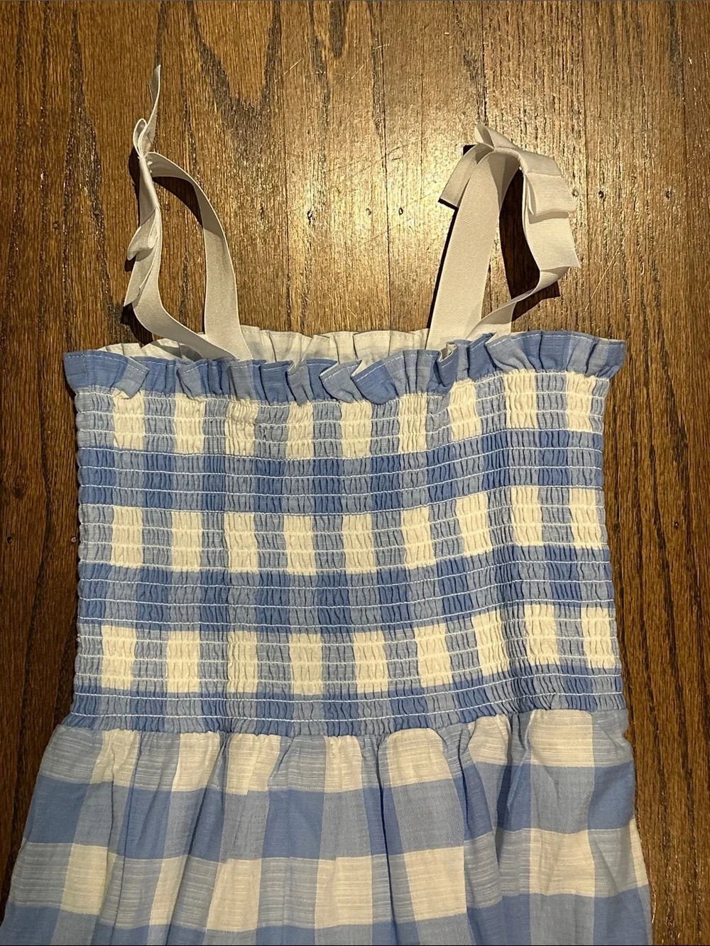 Janie and Jack Light Blue and White Gingham Bow Shoulder Dress size 8
